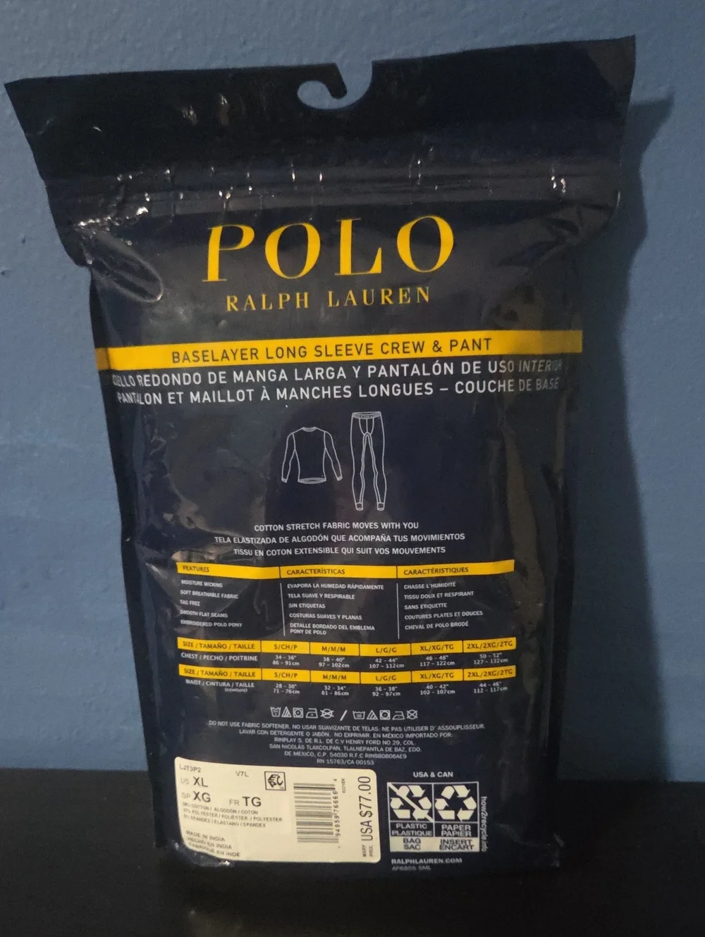 GENUINE POLO RALPH LAUREN SIZE SMALL GRAY 2 PIECE BASE LAYER SET XL CREW & PANT